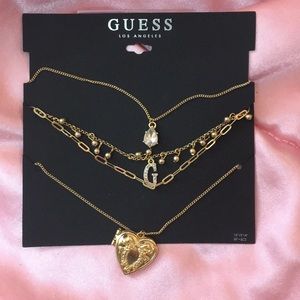 NIP Guess Los Angeles quad necklace set locket